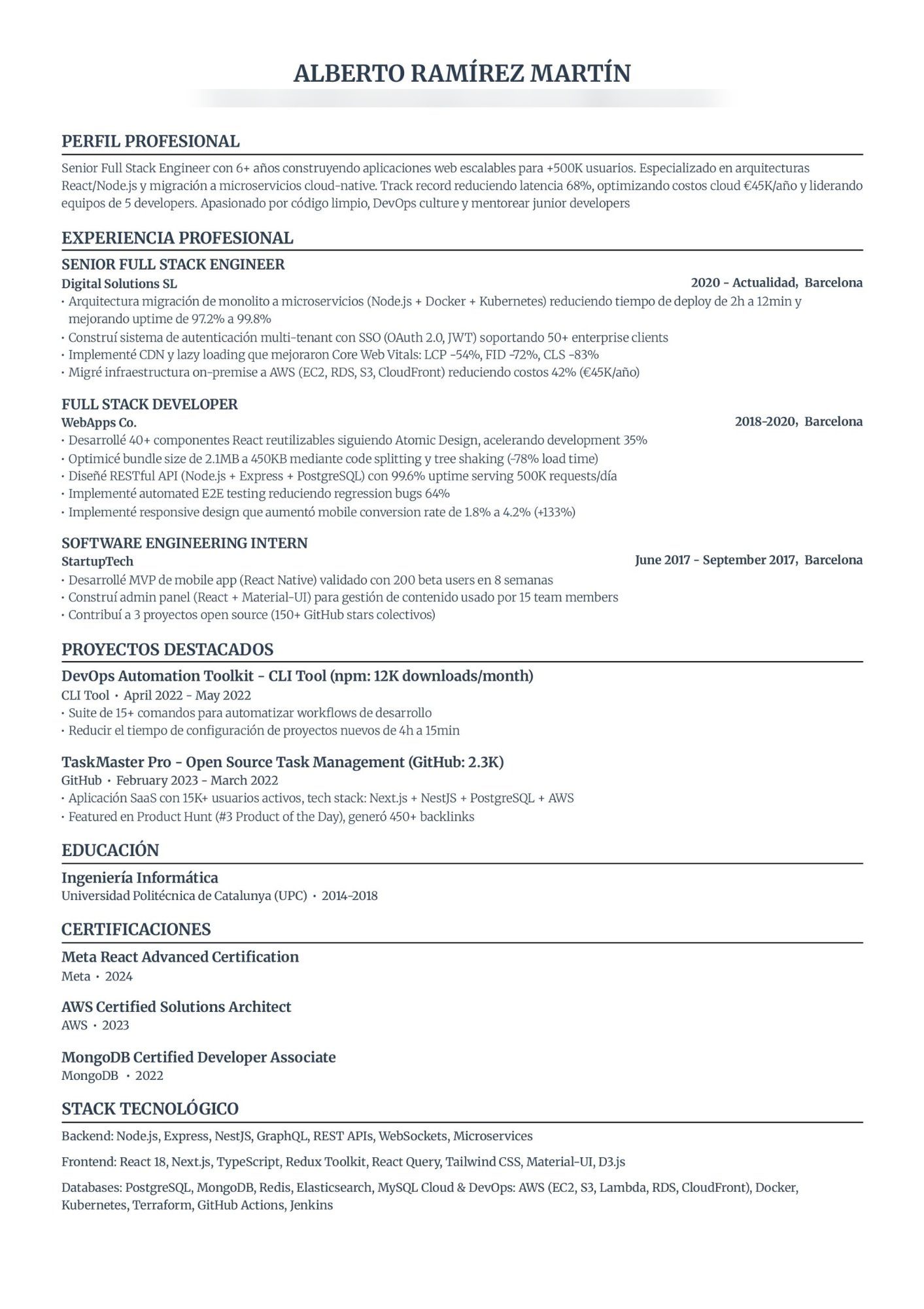 CV CVImpacto - Ingeniero Software