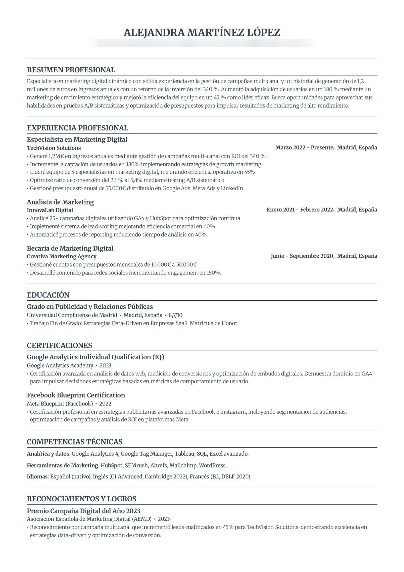 CV CVImpacto - Marketing Digital