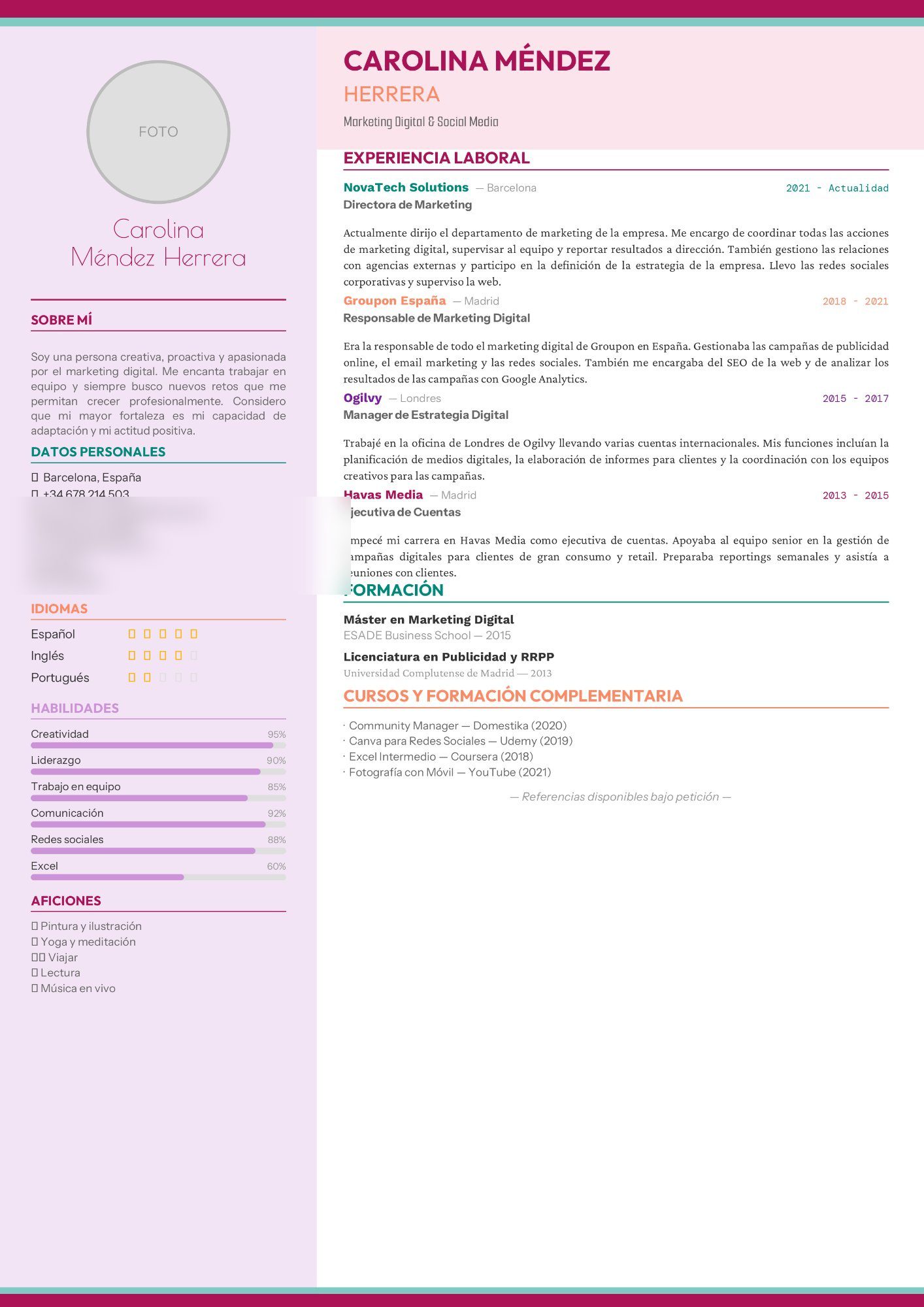 CV Antes - Directora de Marketing